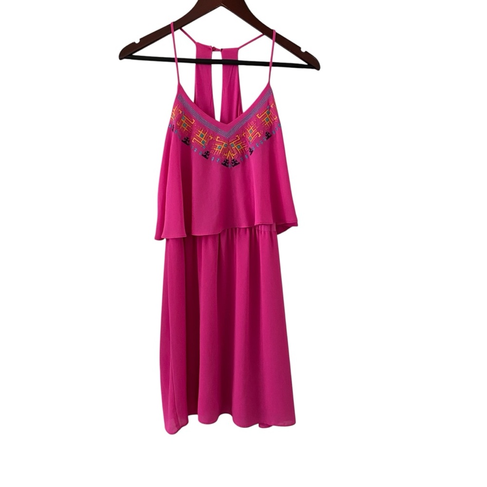Xhilaration Hot Pink Embroidered Ruffle Dress Women’s Size Medium